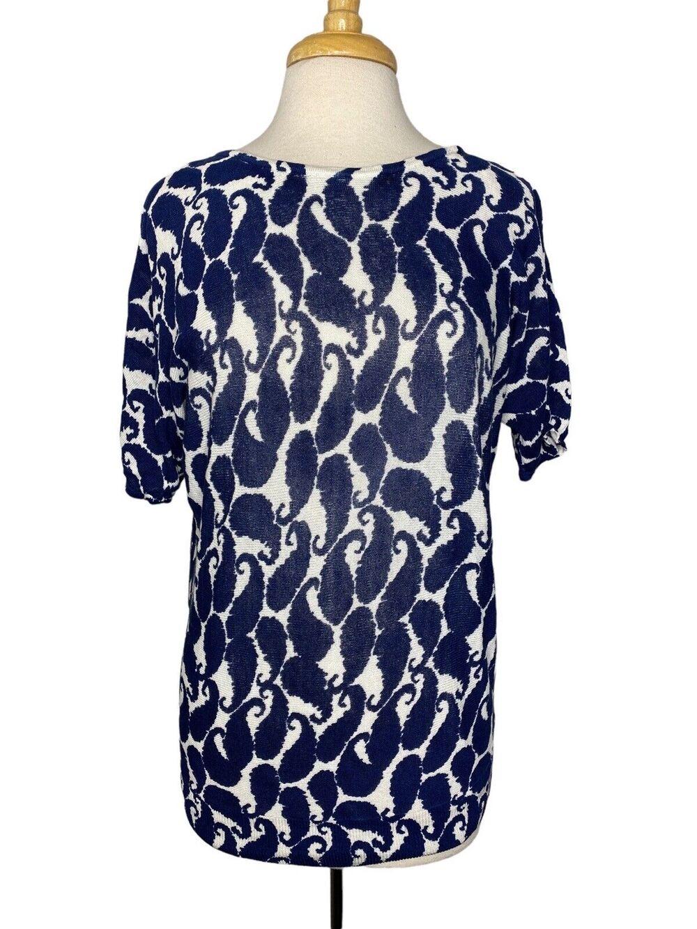 TALBOTS Linen Viscose Blue White Paisley Dolman Sleeve Blouse Size Large Petite